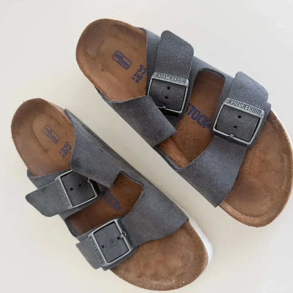 Birkenstock Arizona Womens 6 Gray Suede Leather Gunmetal Soft Footbed EU 37